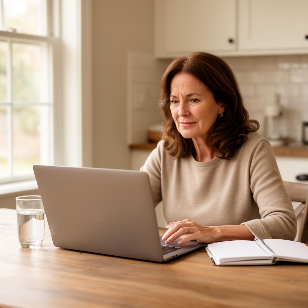 Margaret on a telehealth video call at her kitchen table